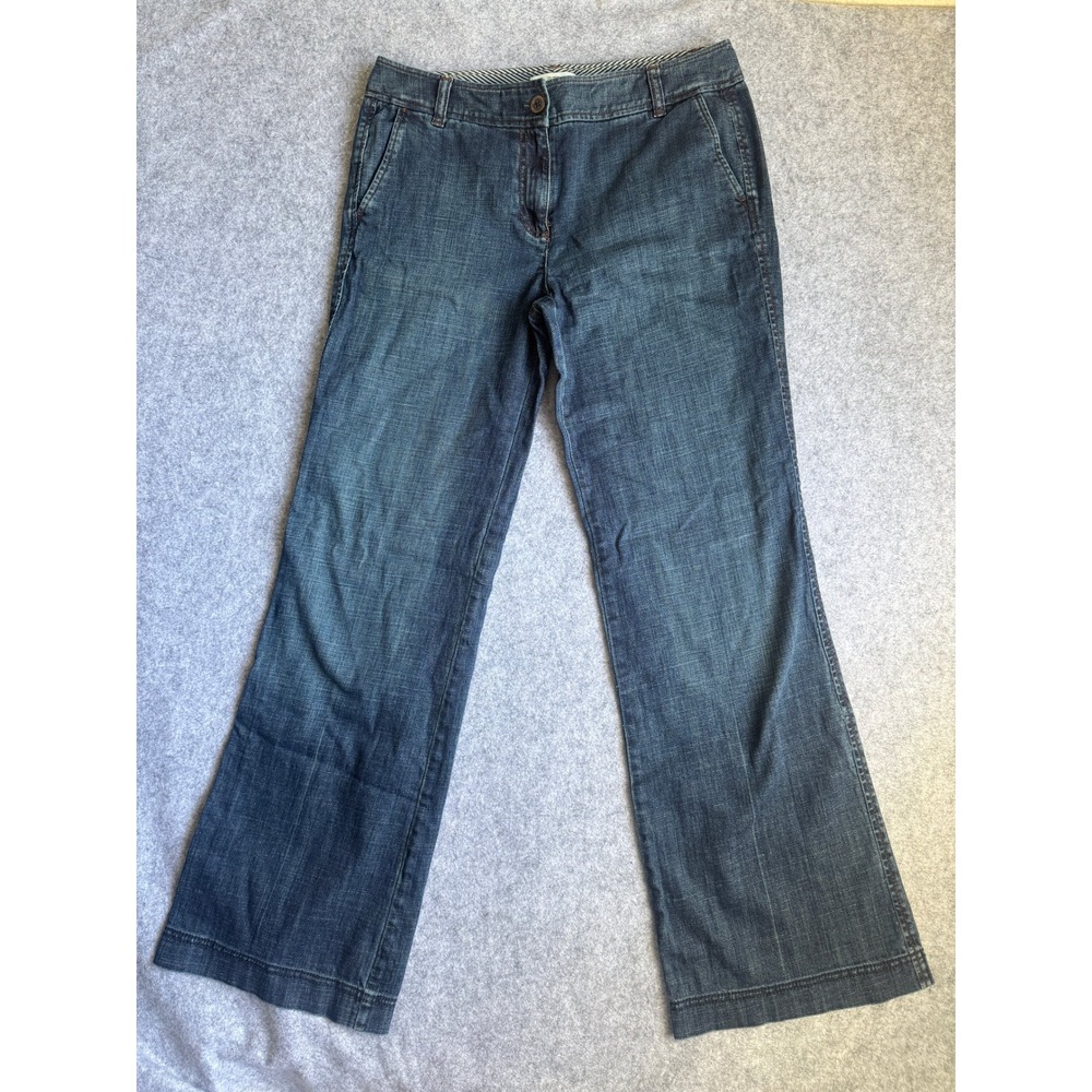 Loft Wide Leg Trouser Jeans Size 6 Dark Wash Denim Button Flap Pockets Womens